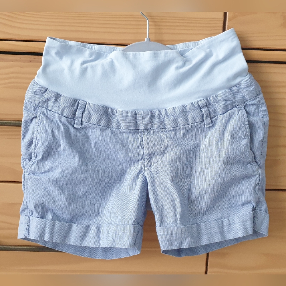 H&M Mama Maternity Pregnancy Light Blue Stripes High Shorts Size S